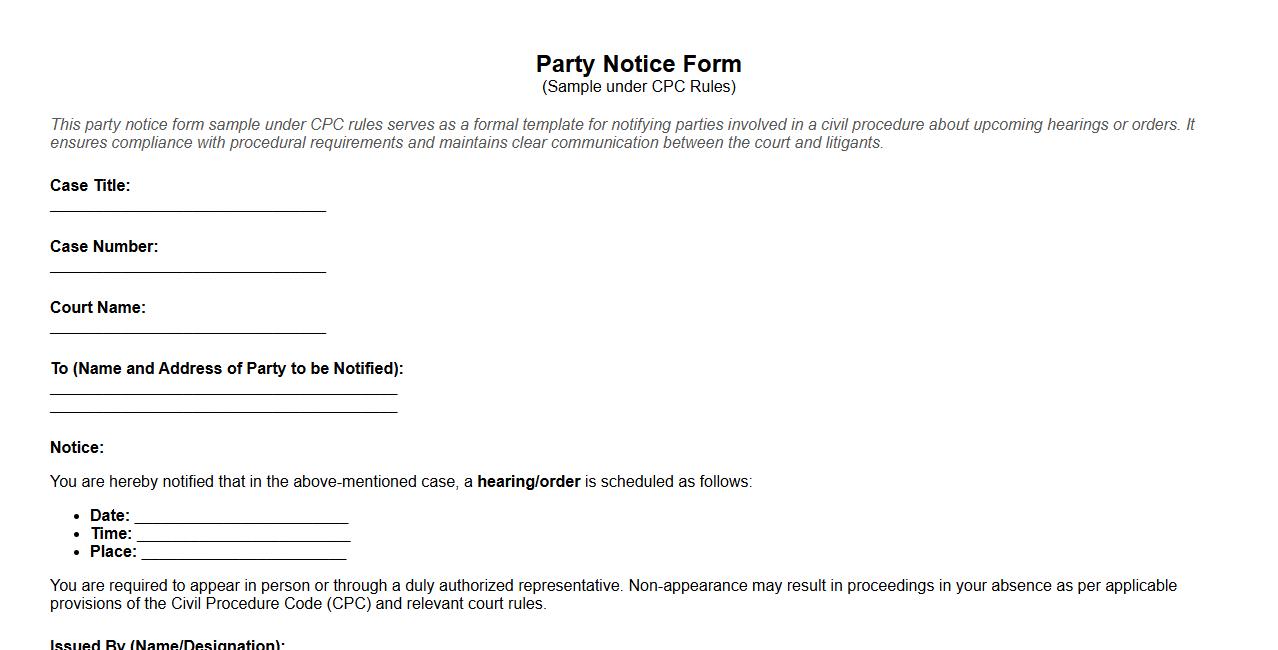 party notice form sample under CPC rules image preview