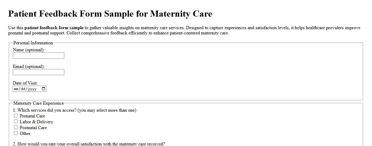 Patient feedback form sample for maternity care image preview