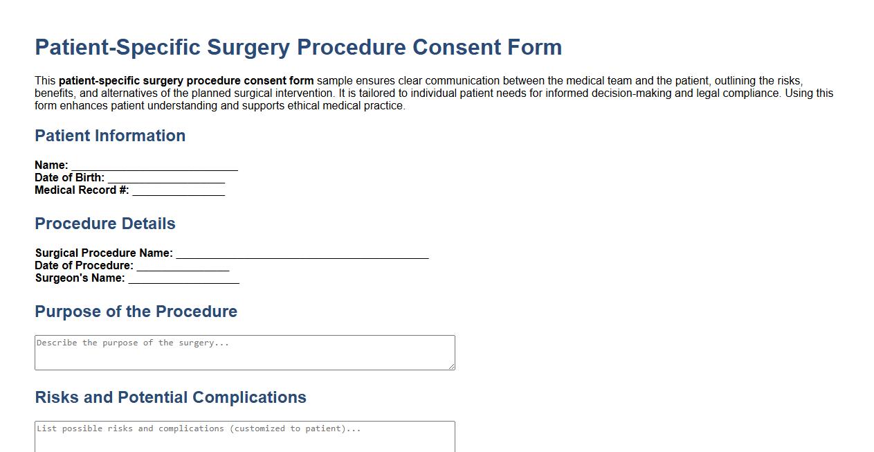 patient-specific surgery procedure consent form sample image preview