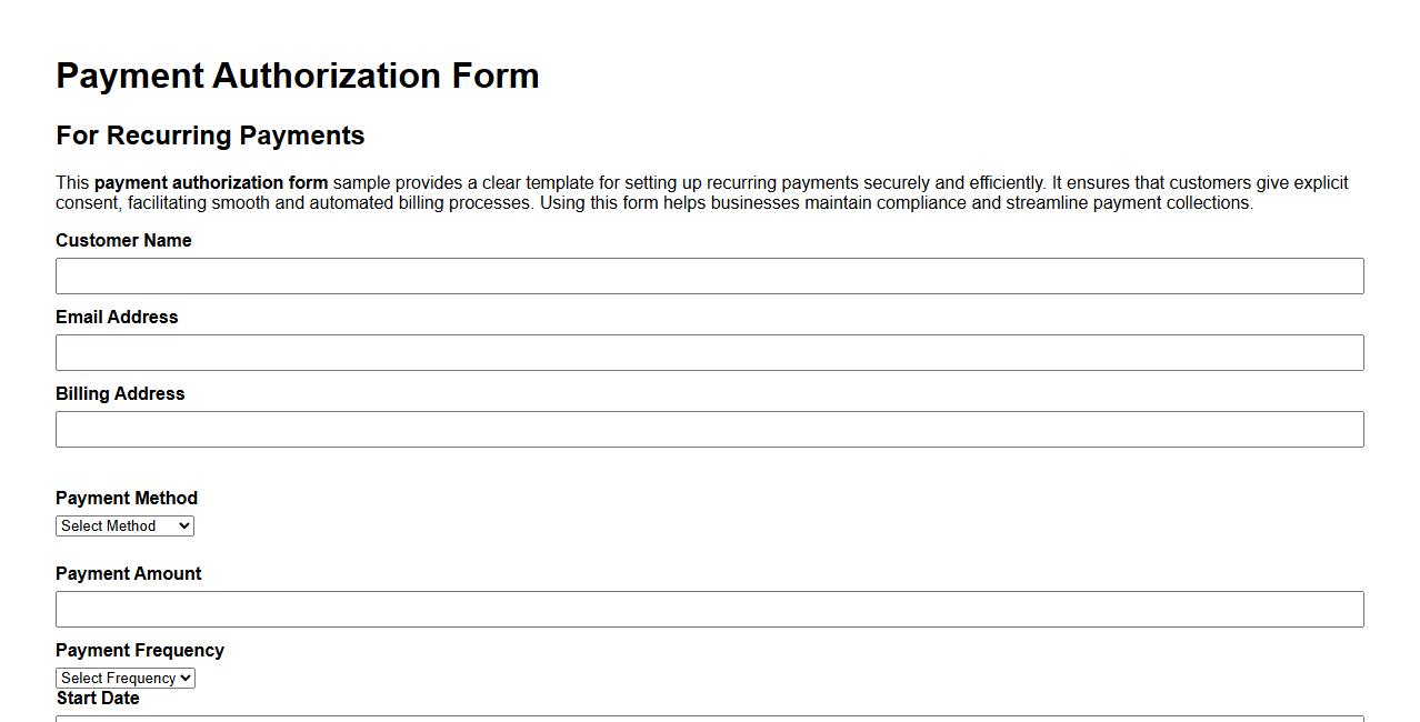 Payment authorization form sample for recurring payments image preview