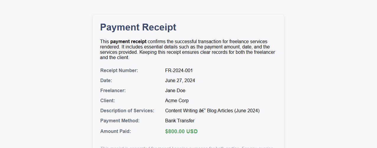 Payment receipt for freelance services image preview