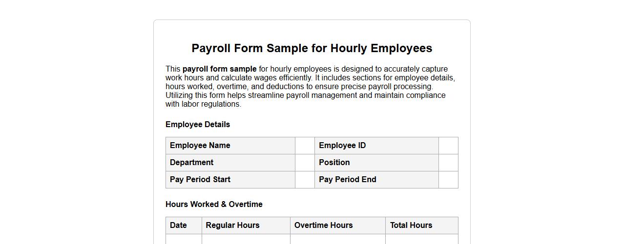 Payroll form sample for hourly employees image preview