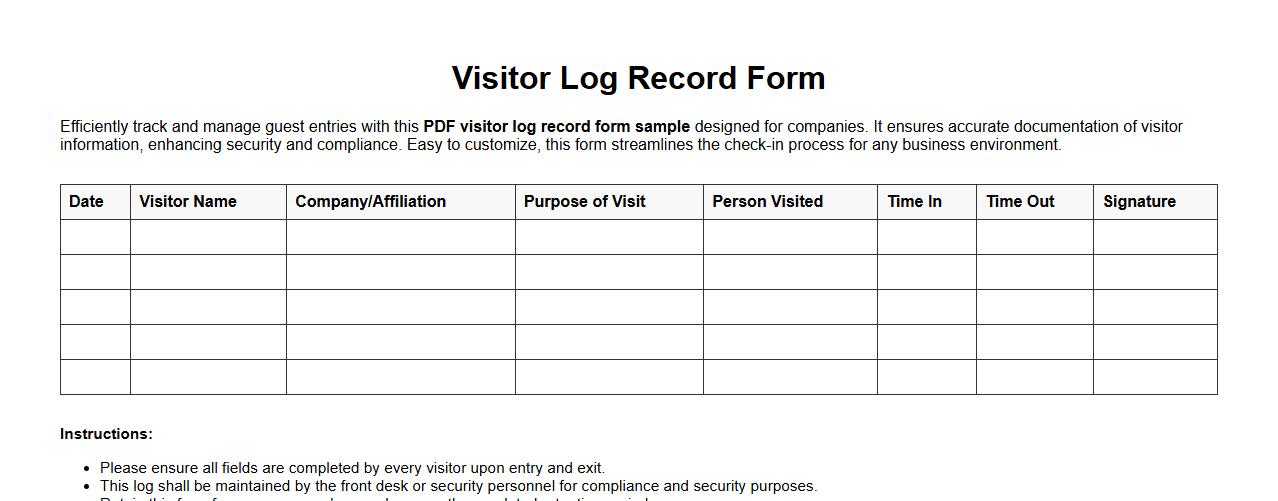 pdf visitor log record form sample for companies image preview