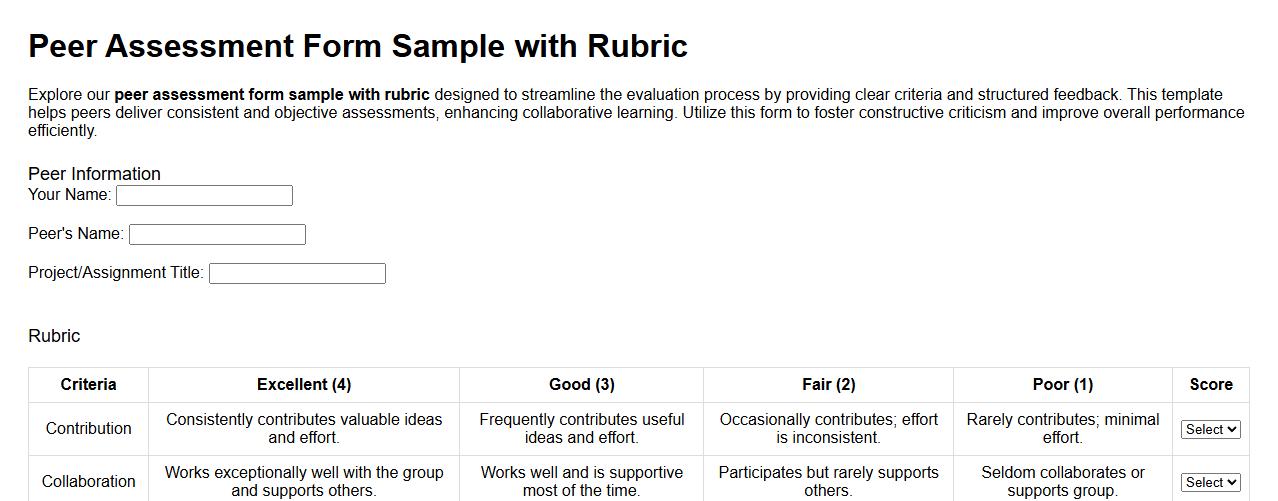 peer assessment form sample with rubric image preview