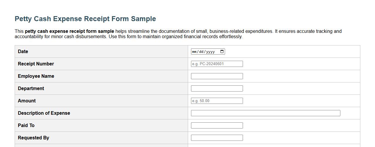 Petty cash expense receipt form sample image preview