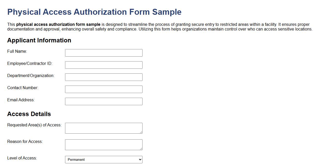 physical access authorization form sample image preview
