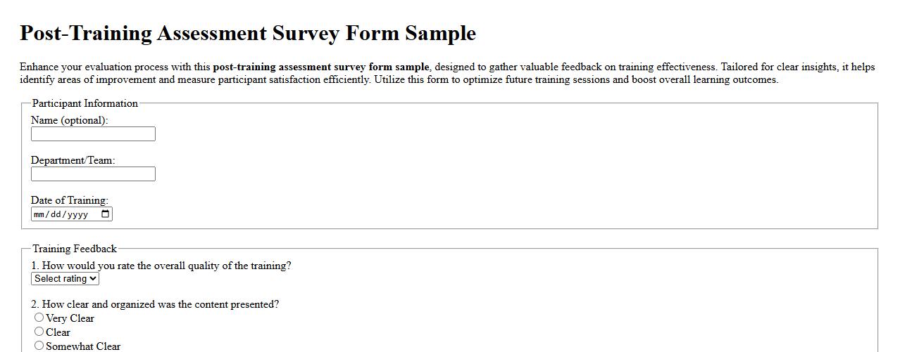 post-training assessment survey form sample image preview