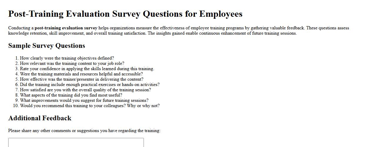 Post-training evaluation survey questions for employees image preview