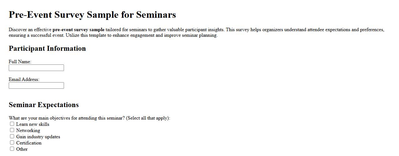 pre-event survey sample for seminars image preview
