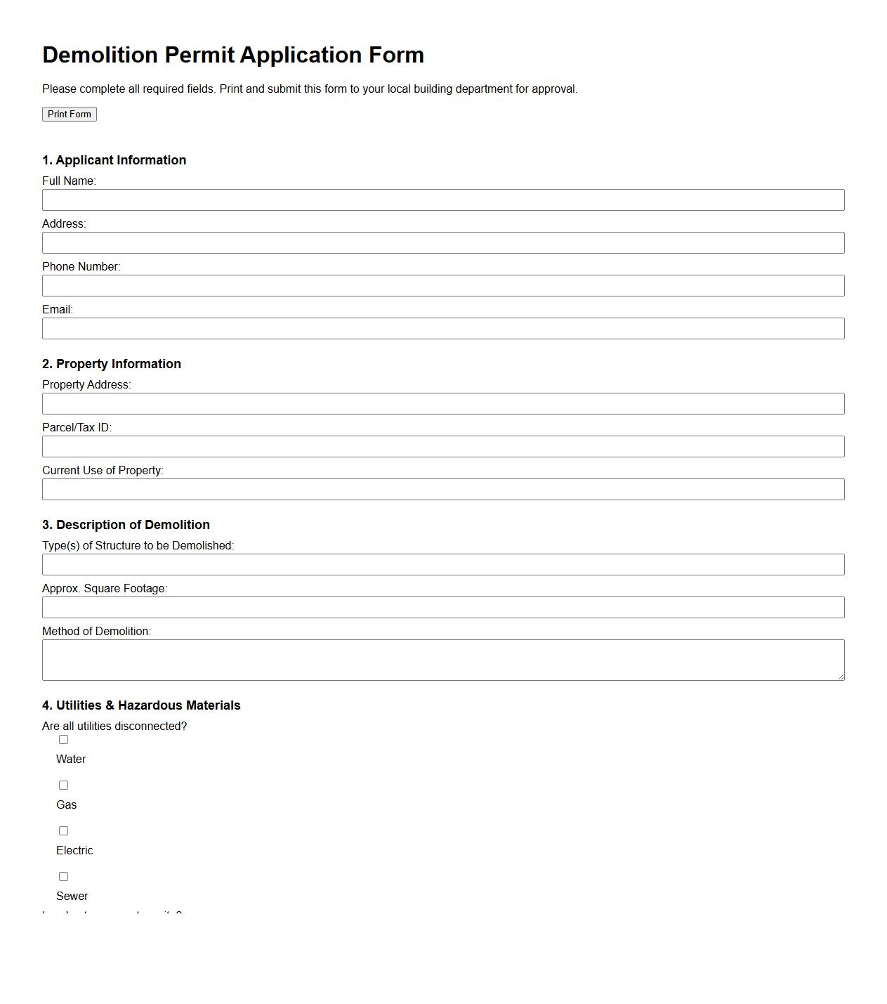 printable demolition permit application form sample image preview