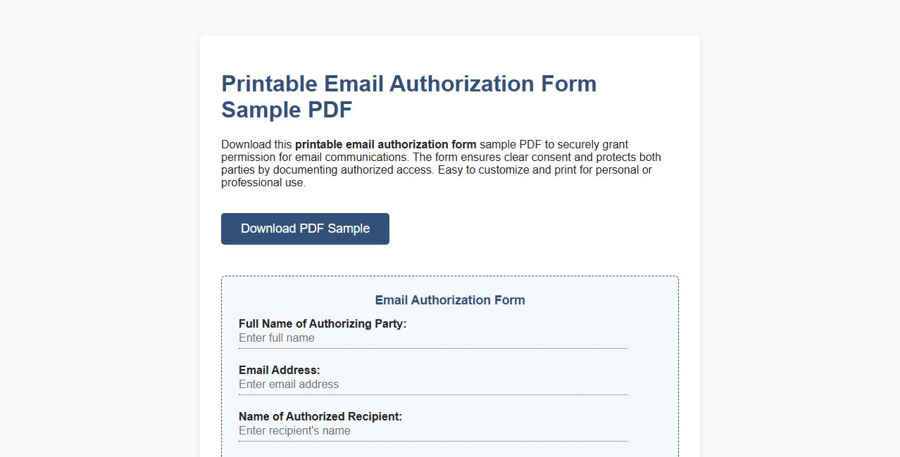 printable email authorization form sample PDF image preview