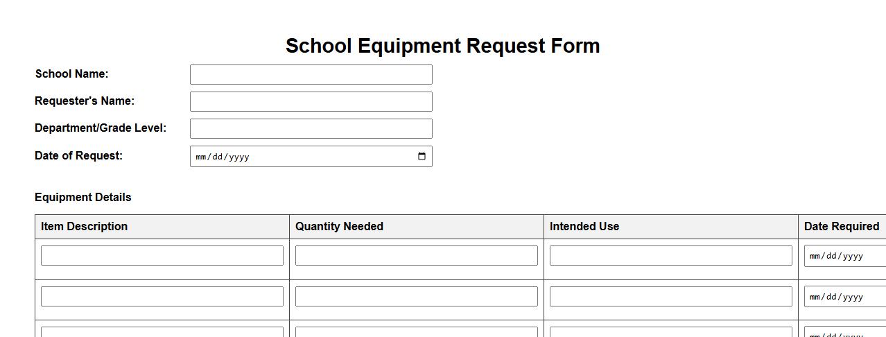 printable equipment request form sample for schools image preview