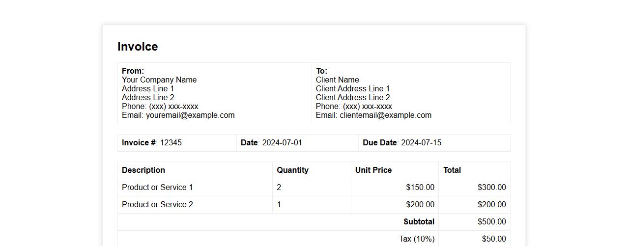 Printable invoice form sample with payment terms image preview