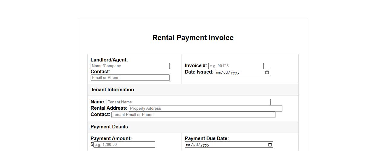 Printable invoice form sample for rental payments image preview