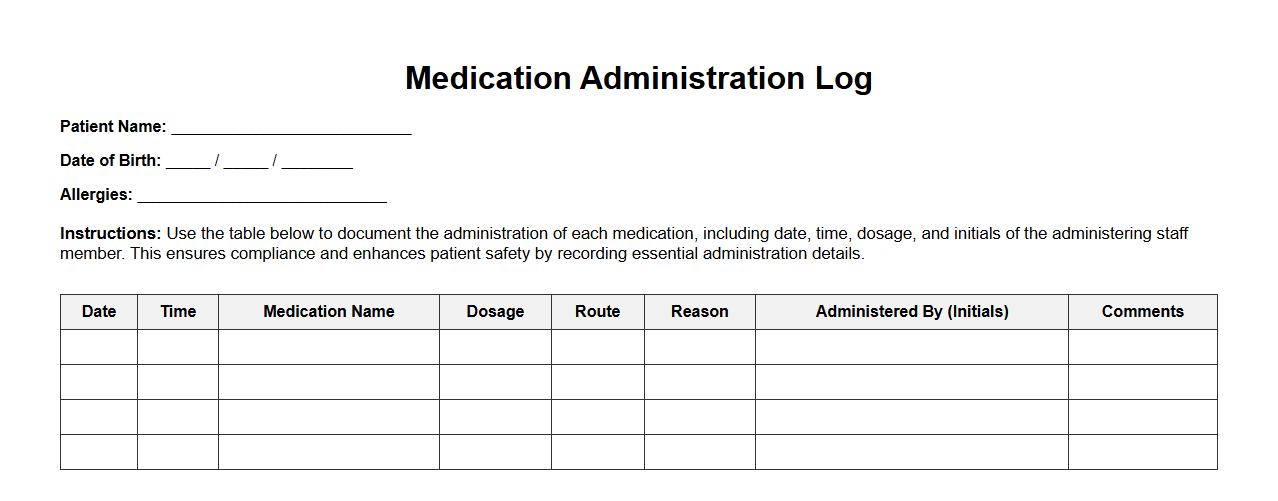 printable medication administration log form sample pdf image preview