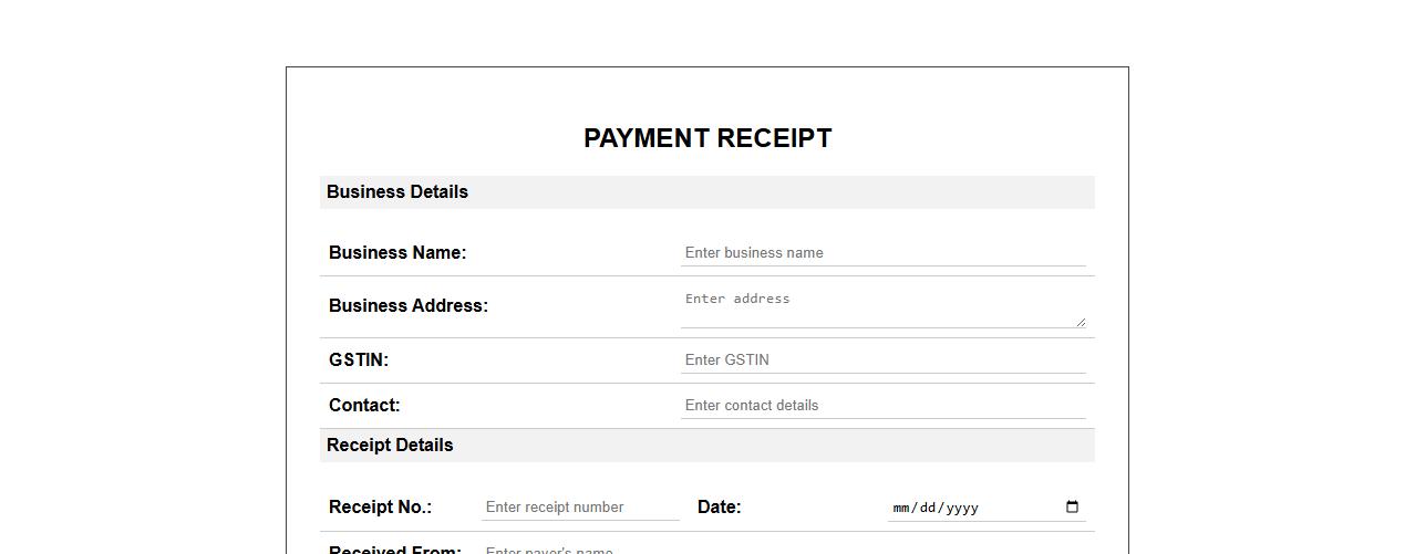 printable payment receipt form sample with GST image preview
