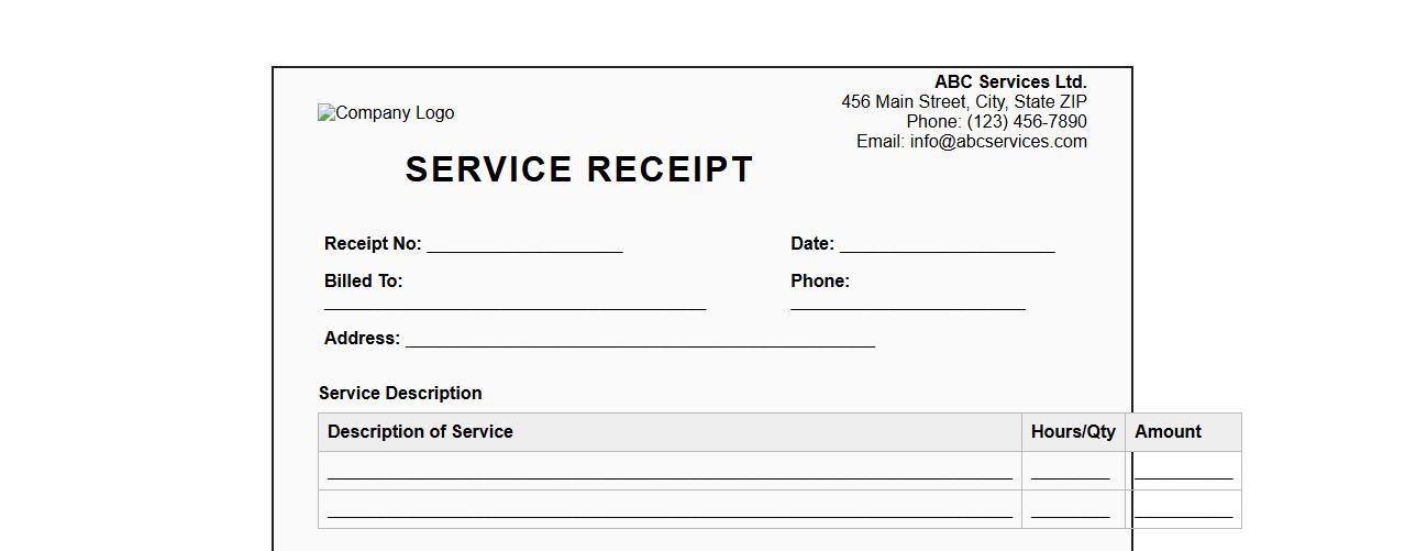 printable service receipt form with logo image preview