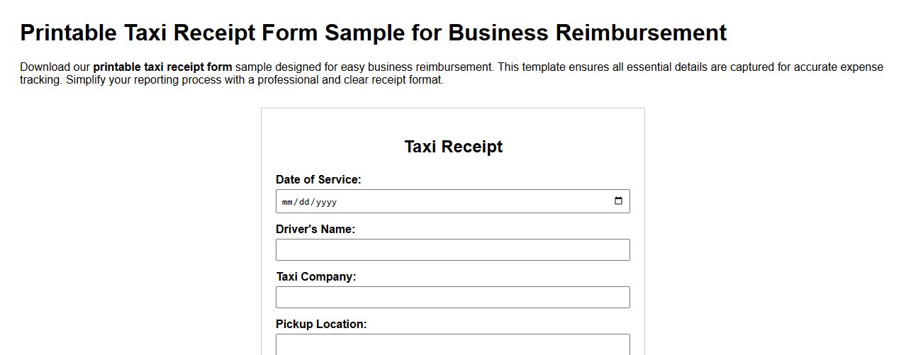 Printable taxi receipt form sample for business reimbursement image preview