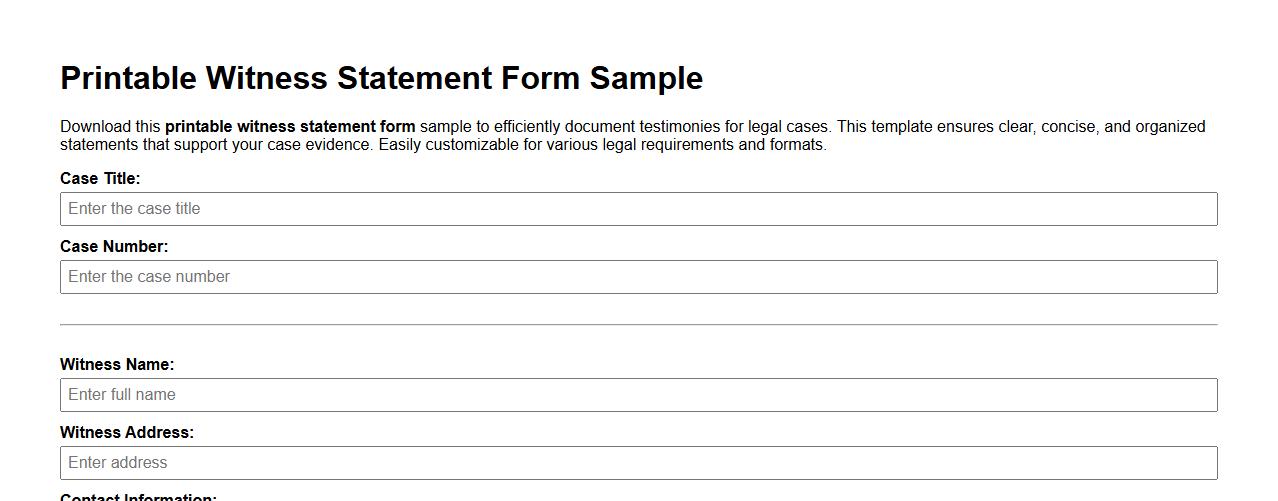 Printable witness statement form sample for legal cases image preview