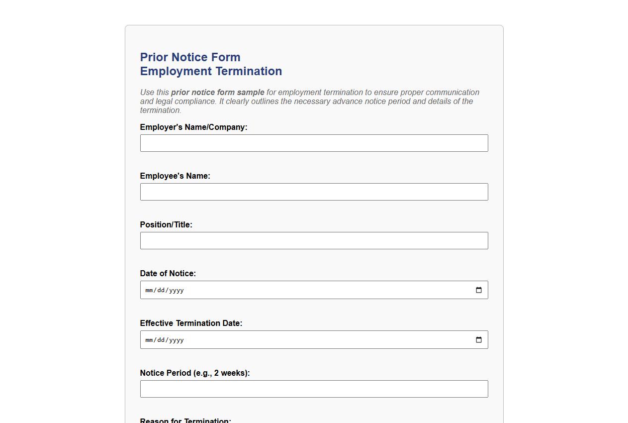 prior notice form sample for employment termination image preview
