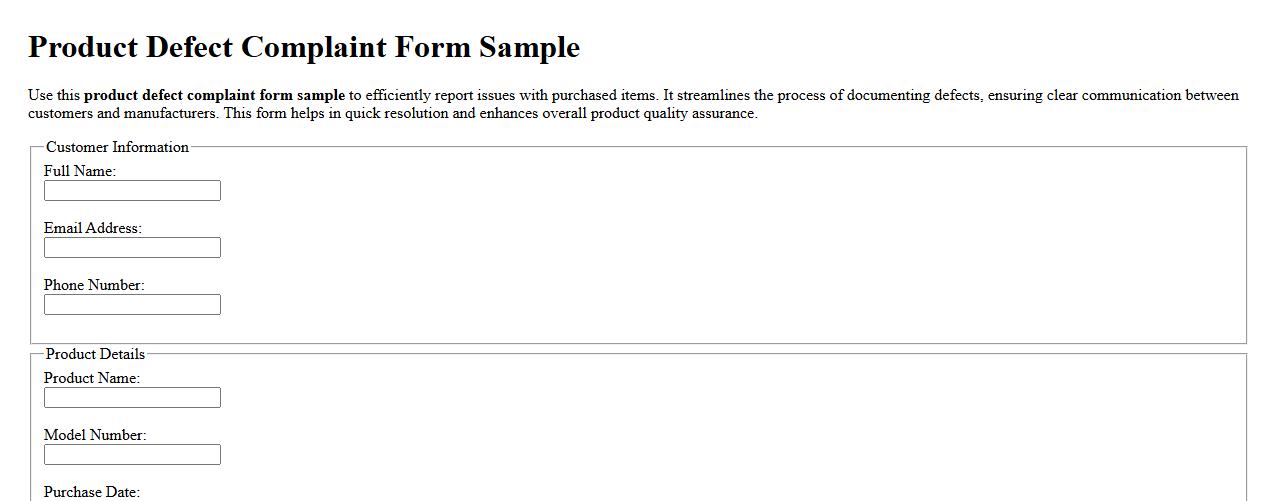 Product defect complaint form sample image preview