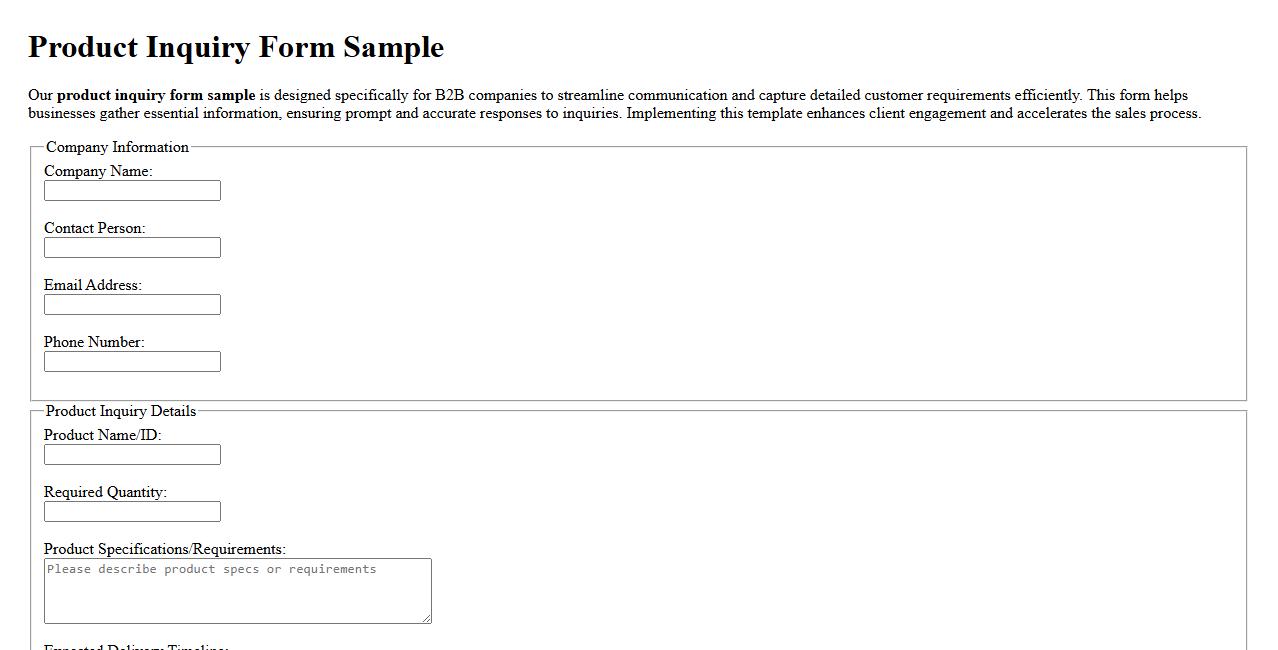 product inquiry form sample for B2B companies image preview