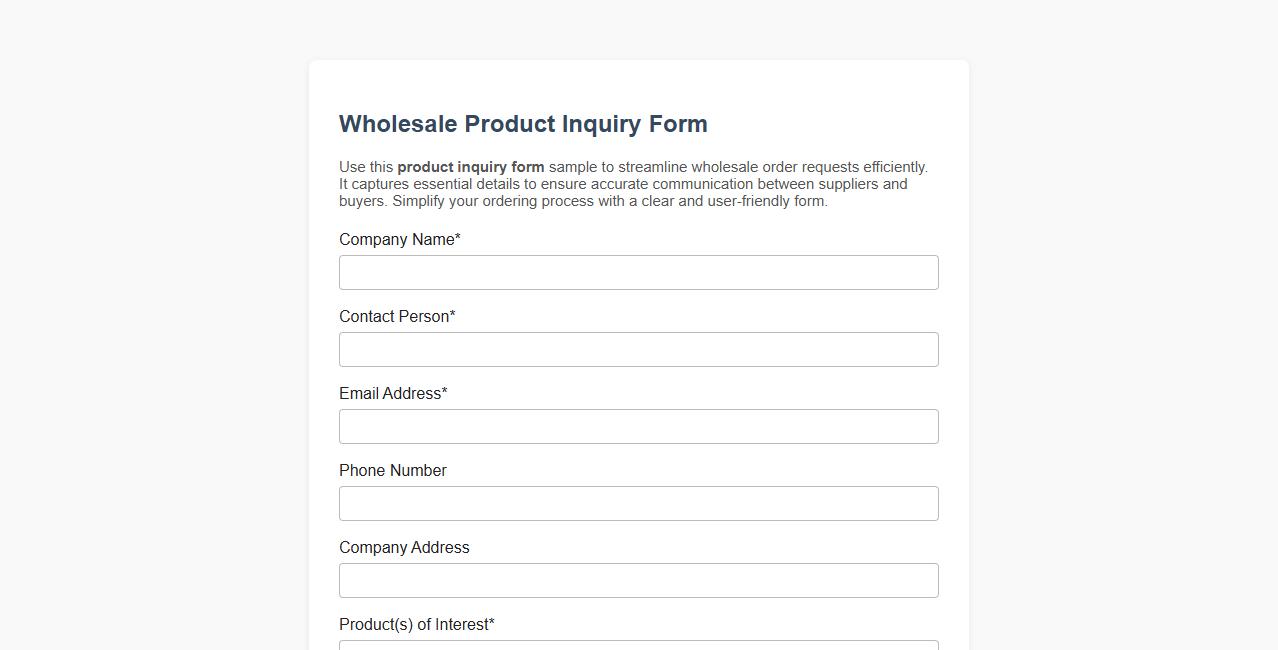 product inquiry form sample for wholesale orders image preview