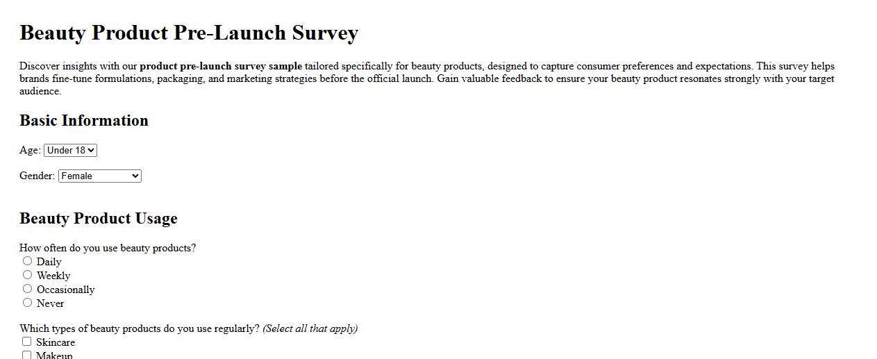 product pre-launch survey sample for beauty products image preview