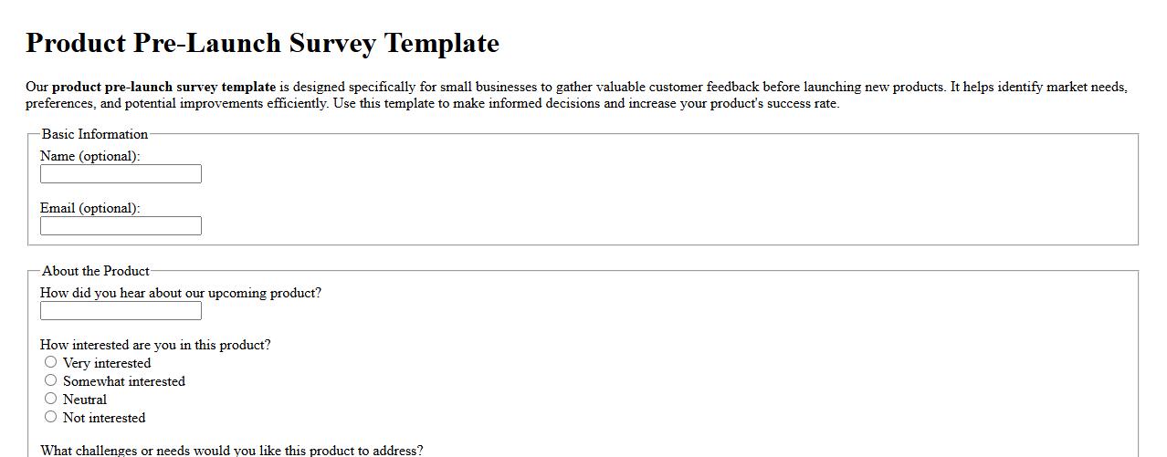 product pre-launch survey template for small businesses image preview