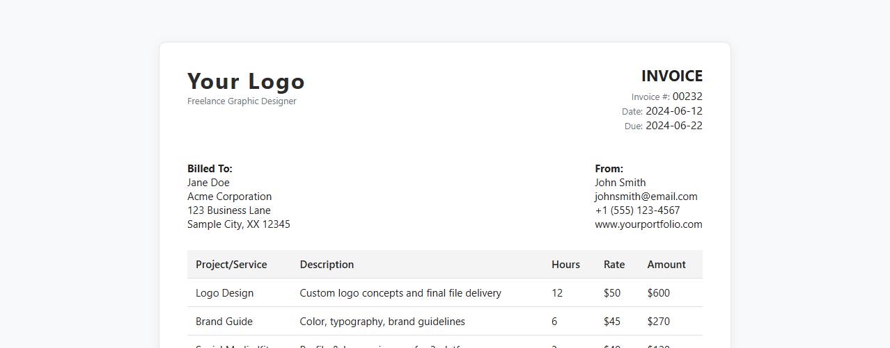 Professional invoice template for freelance graphic designers image preview