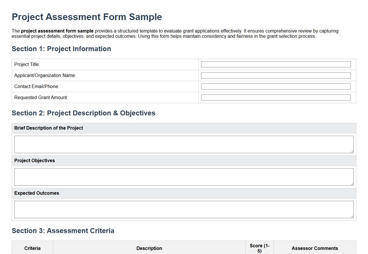 project assessment form sample for grant applications image preview
