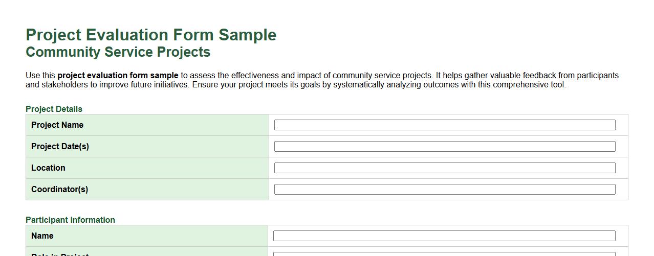 project evaluation form sample for community service projects image preview