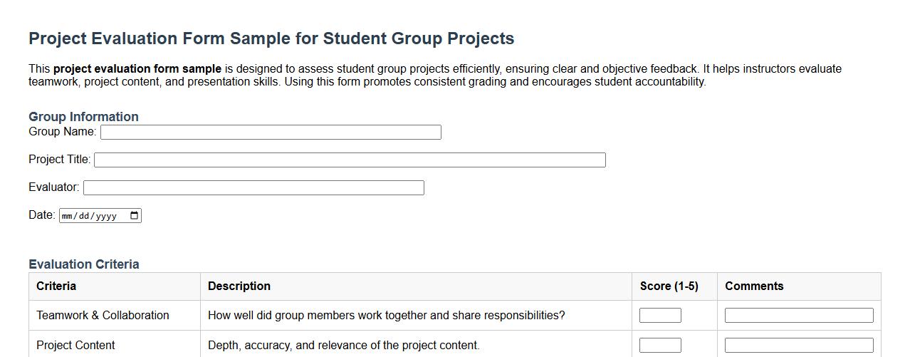 project evaluation form sample for student group projects image preview
