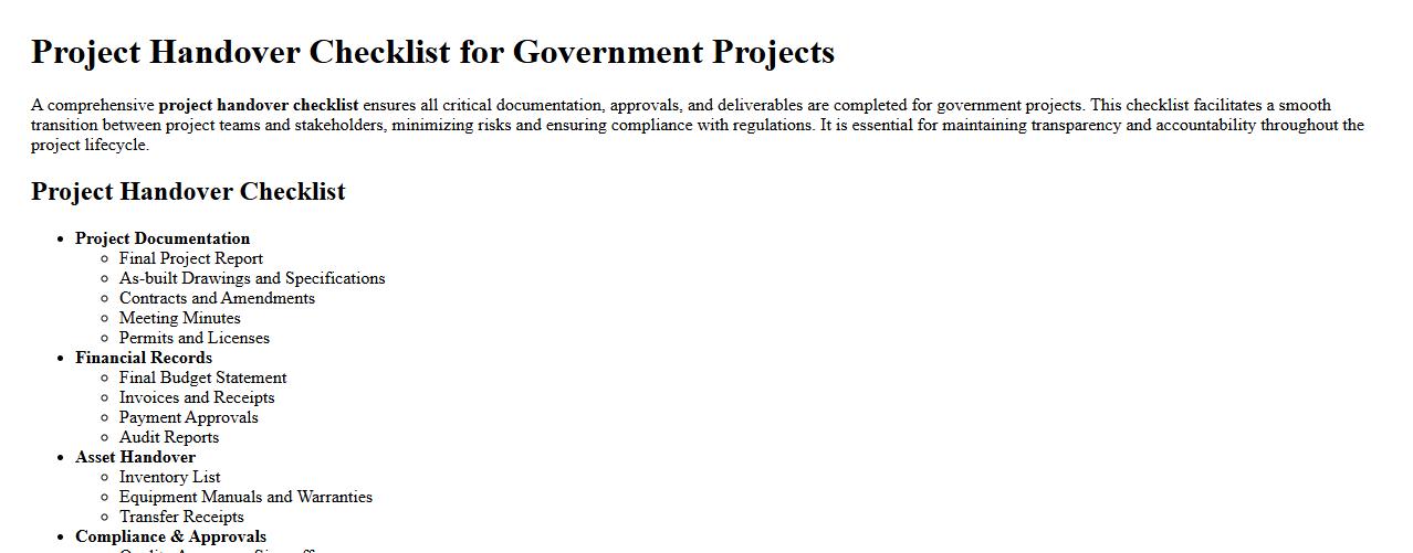 Project handover checklist for government projects image preview