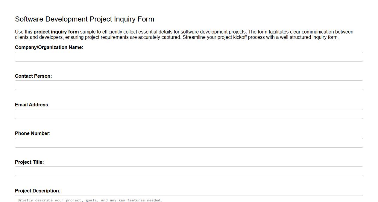 project inquiry form sample for software development image preview