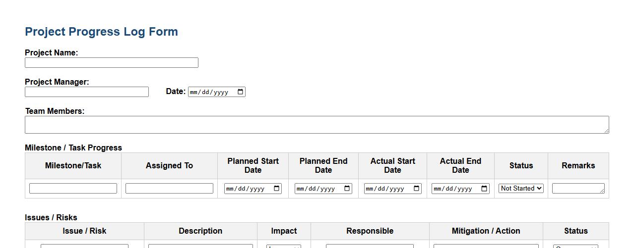 project progress log form sample for engineering projects image preview
