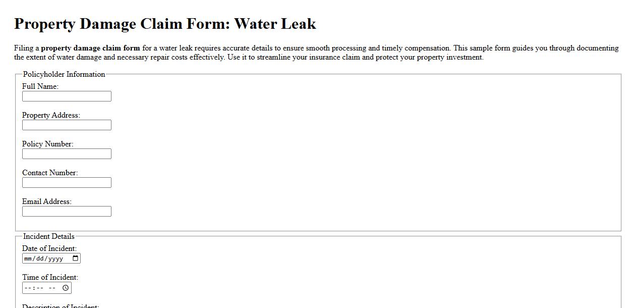 property damage claim form sample for water leak image preview