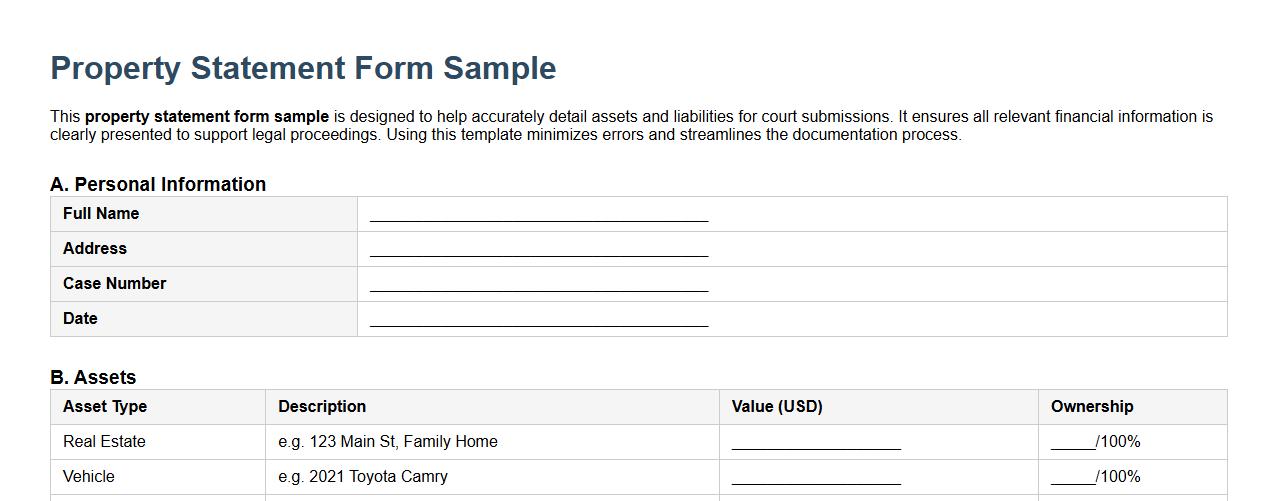 Property statement form sample for court submission image preview
