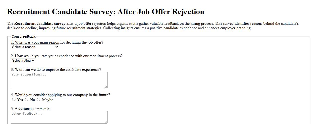 Recruitment candidate survey after job offer rejection image preview