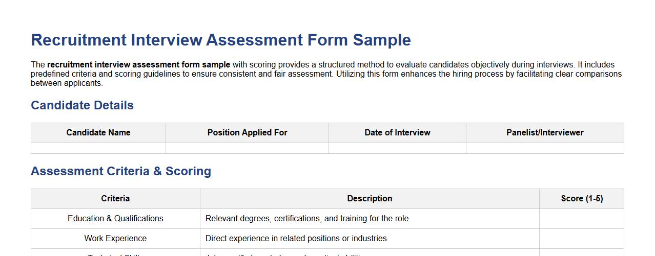 Recruitment interview assessment form sample with scoring image preview