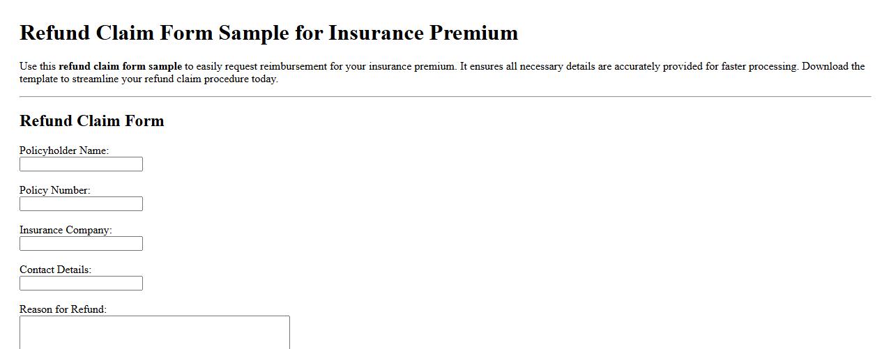 Refund claim form sample for insurance premium image preview