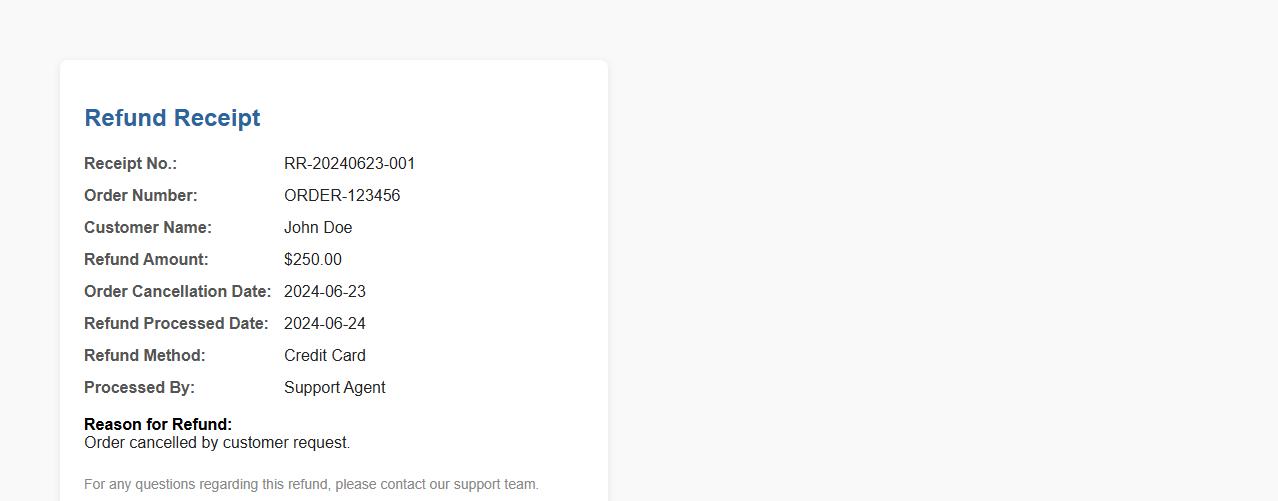 Refund receipt format for cancelled orders image preview