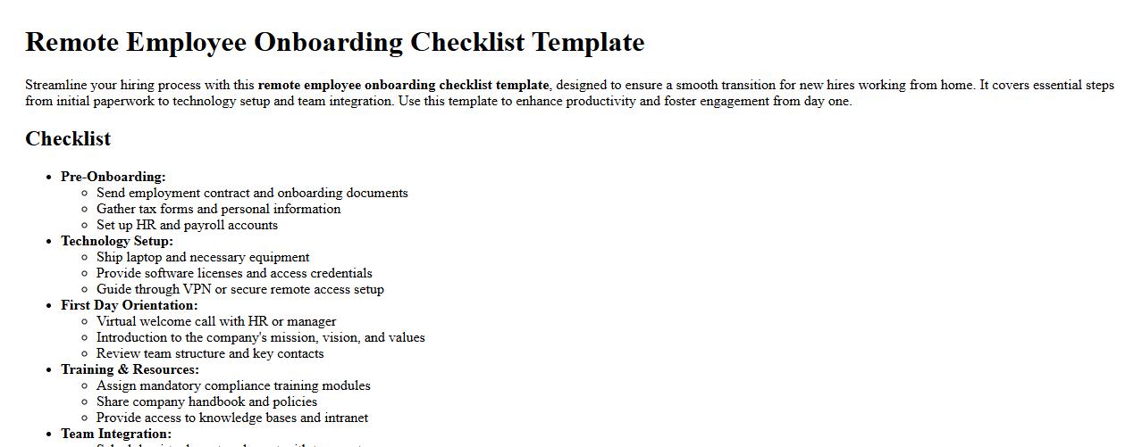 Remote employee onboarding checklist template image preview