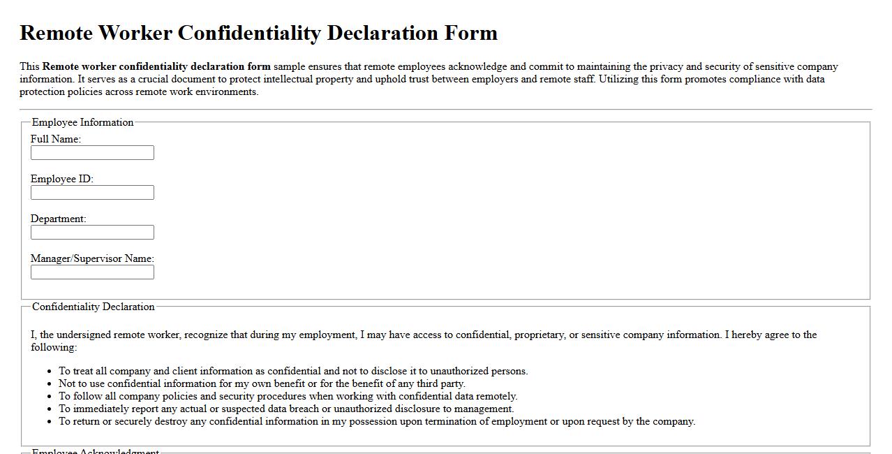 Remote worker confidentiality declaration form sample image preview