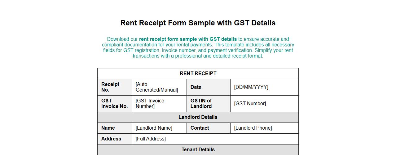rent receipt form sample with gst details image preview
