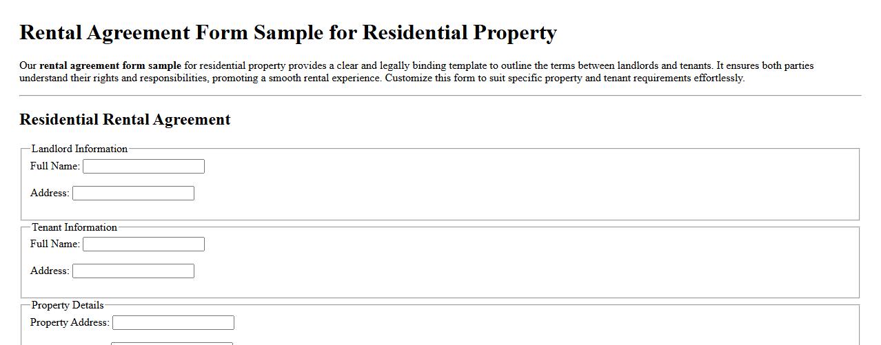 Rental agreement form sample for residential property image preview