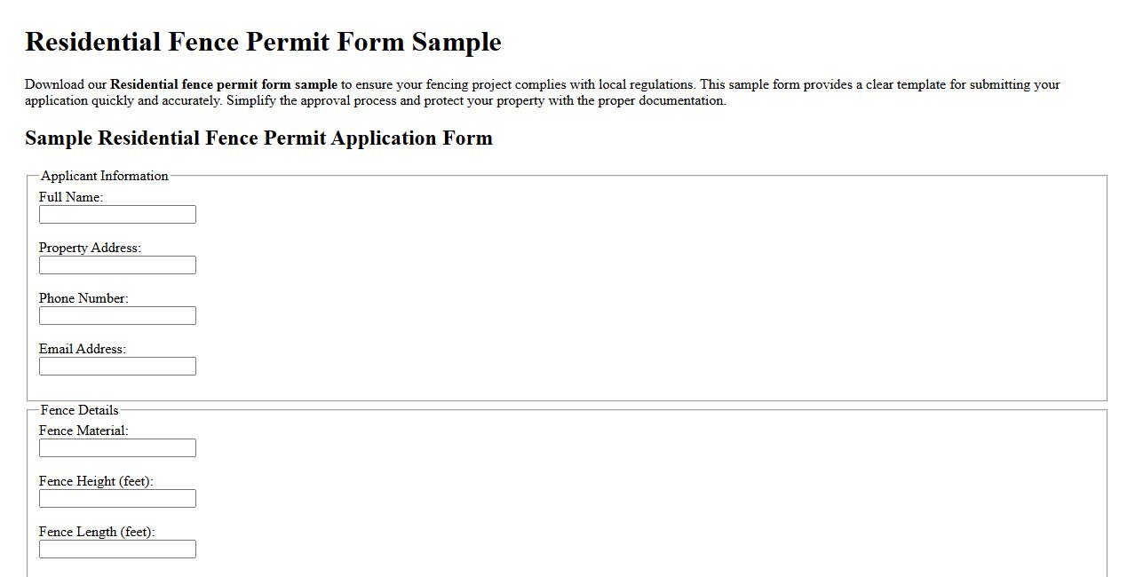 Residential fence permit form sample image preview