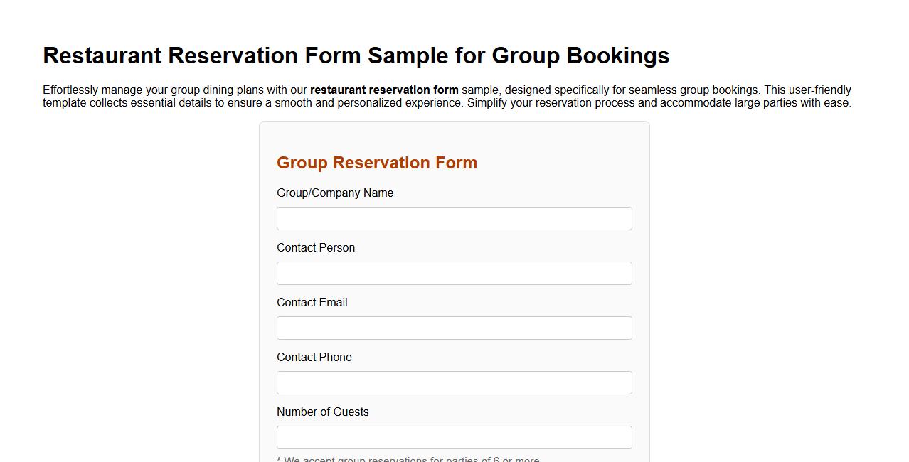 Restaurant reservation form sample for group bookings image preview