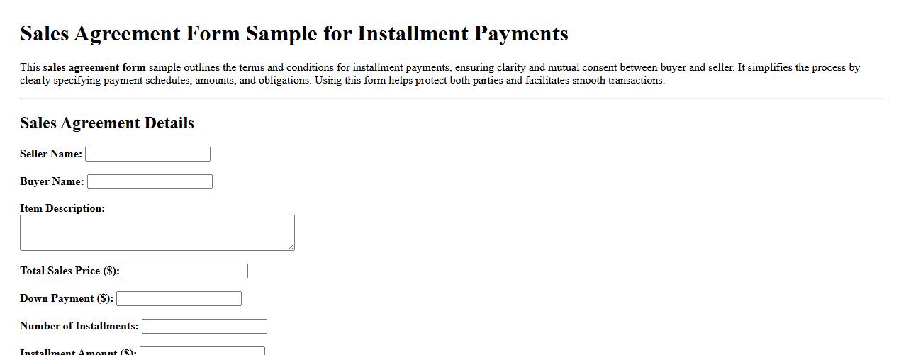 Sales agreement form sample for installment payments image preview