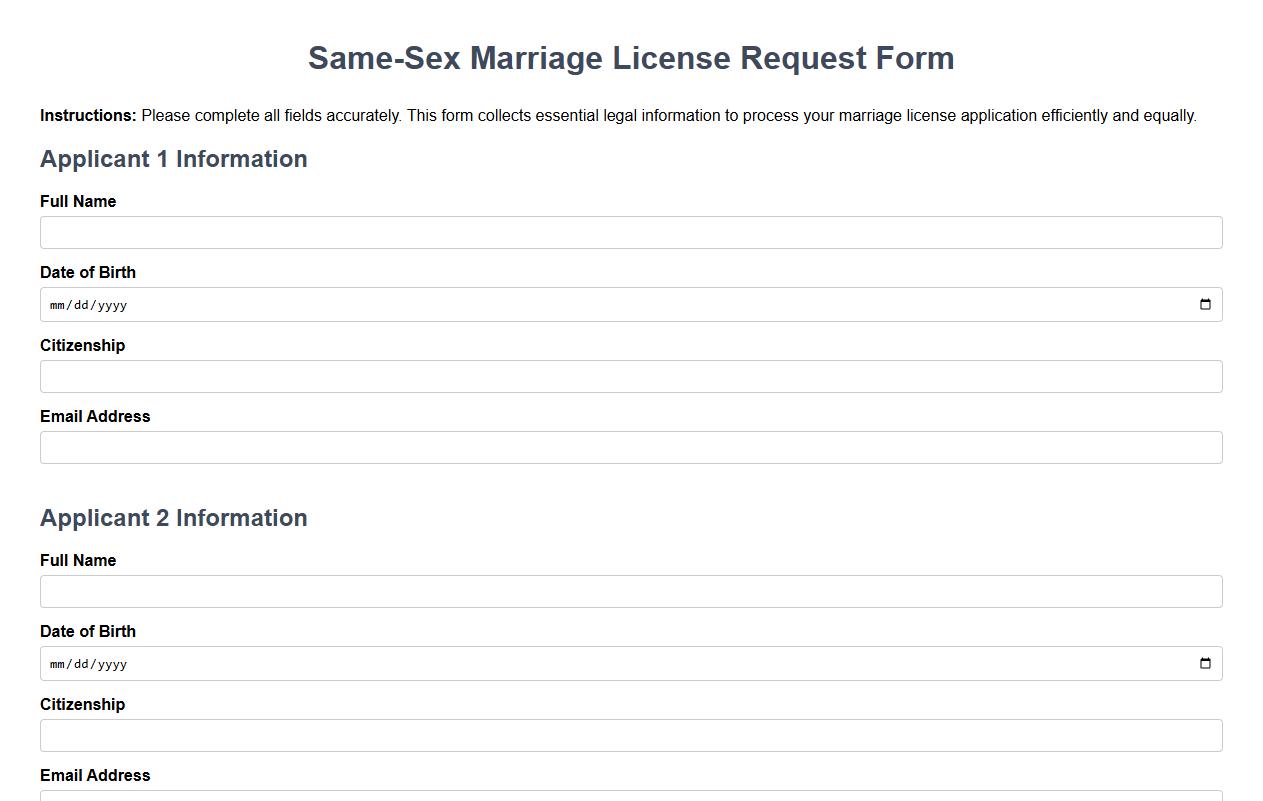 Same-sex marriage license request form sample template image preview